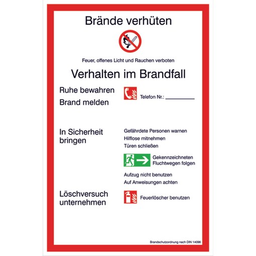 Schild Brandschutzverordnung